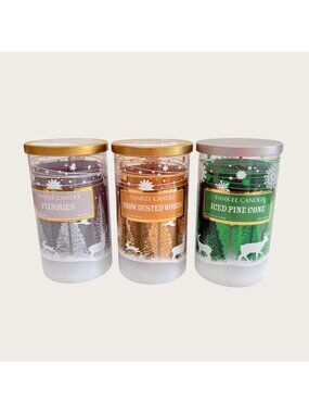 Yankee Candle Lot of 3 Holiday Flurries Snow Dusted Woods Iced Pine Cone 12 Oz